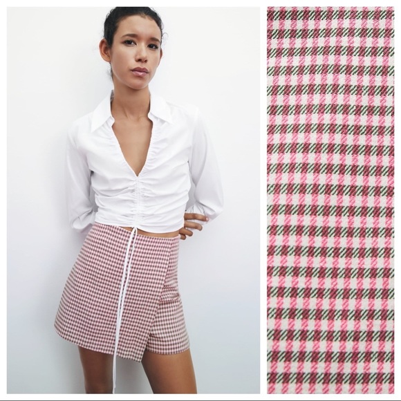 NWT. Zara Pink/White Houndstooth Skort. Size L. - Picture 2 of 10
